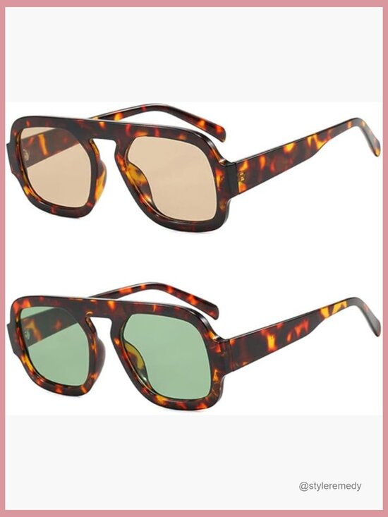 Retro Square Aviator Sunglasses UV400 Protection Plastic Frame main image 4